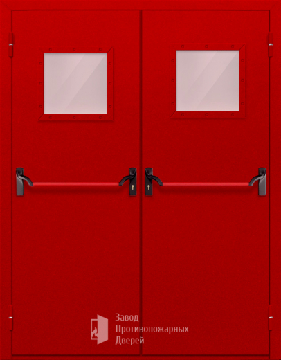 Фото двери «Двупольная со стеклопакетом и антипаникой (красная)» в Омску