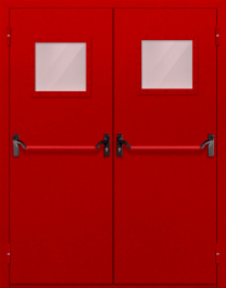Фото двери «Двупольная со стеклопакетом и антипаникой (красная)» в Омску