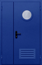Фото двери «Полуторная с круглым стеклом и решеткой (синяя)» в Омску