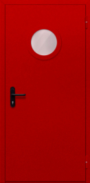 Фото двери «Однопольная с круглым стеклом (красная)» в Омску