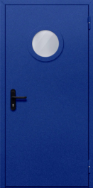 Фото двери «Однопольная с круглым стеклом (синяя)» в Омску